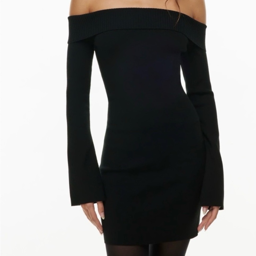 Aritzia Sunday Best Off-Shoulder Black Sweater Mini Dress
